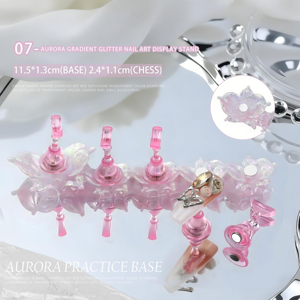 1set Flower Laser Aurora Ice Clear Magnetic Nail Tip Display Stand for Manicure Press-On Nail Training Acrylic Showing Shelves