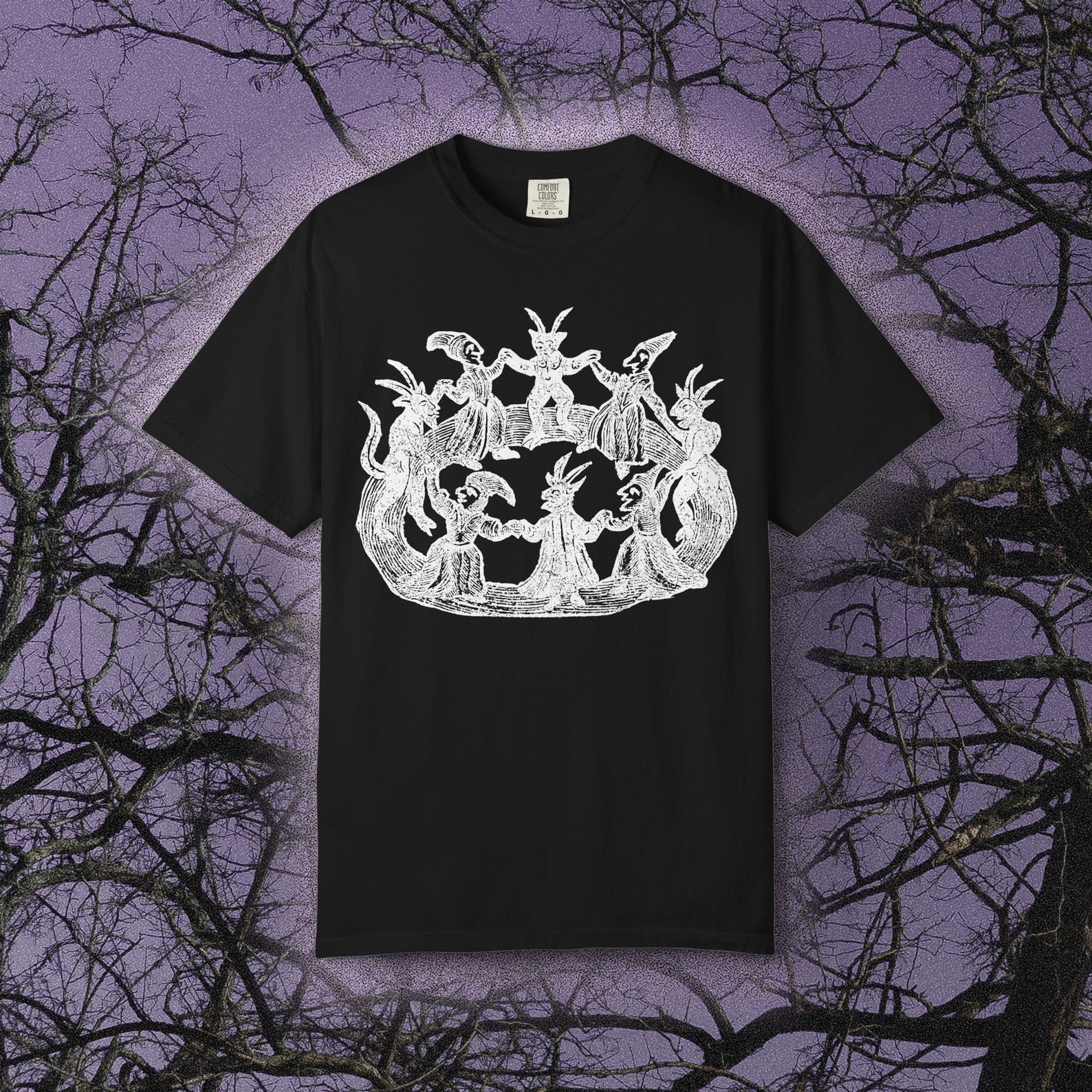 Witches and Wizards II, COMFORT COLORS, Vintage WoodcuT-Shirt, Occult Art T-Shirt, Black Magic, Witchy, Coven, Witchy Unisex Tee XL