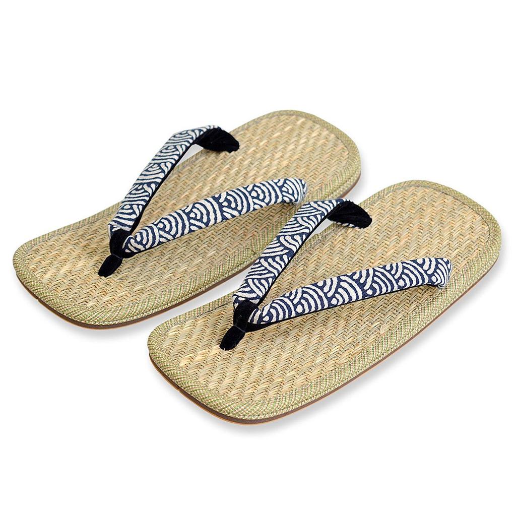 Traditional geta sandals made by hand by Panama woven Seigaiha pattern Made in Japan [Yamato Kobo] artisans, top, straps, (L size)