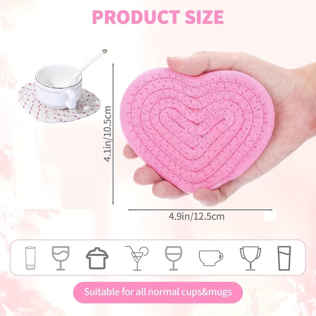 4Pcs Cup Coasters For Drinks Absorbent Woven Coaster Set Farmhouse Cloth Fabric Cup Coasters For Coffee Tea Valentine'S Day Gift