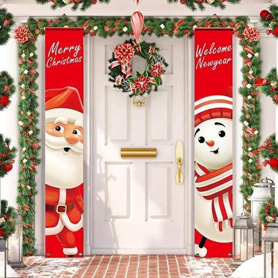 2020 Merry Christmas Door Banner Decor for Home with Christmas Ornaments, Happy New Year 2021 Navidad Natal