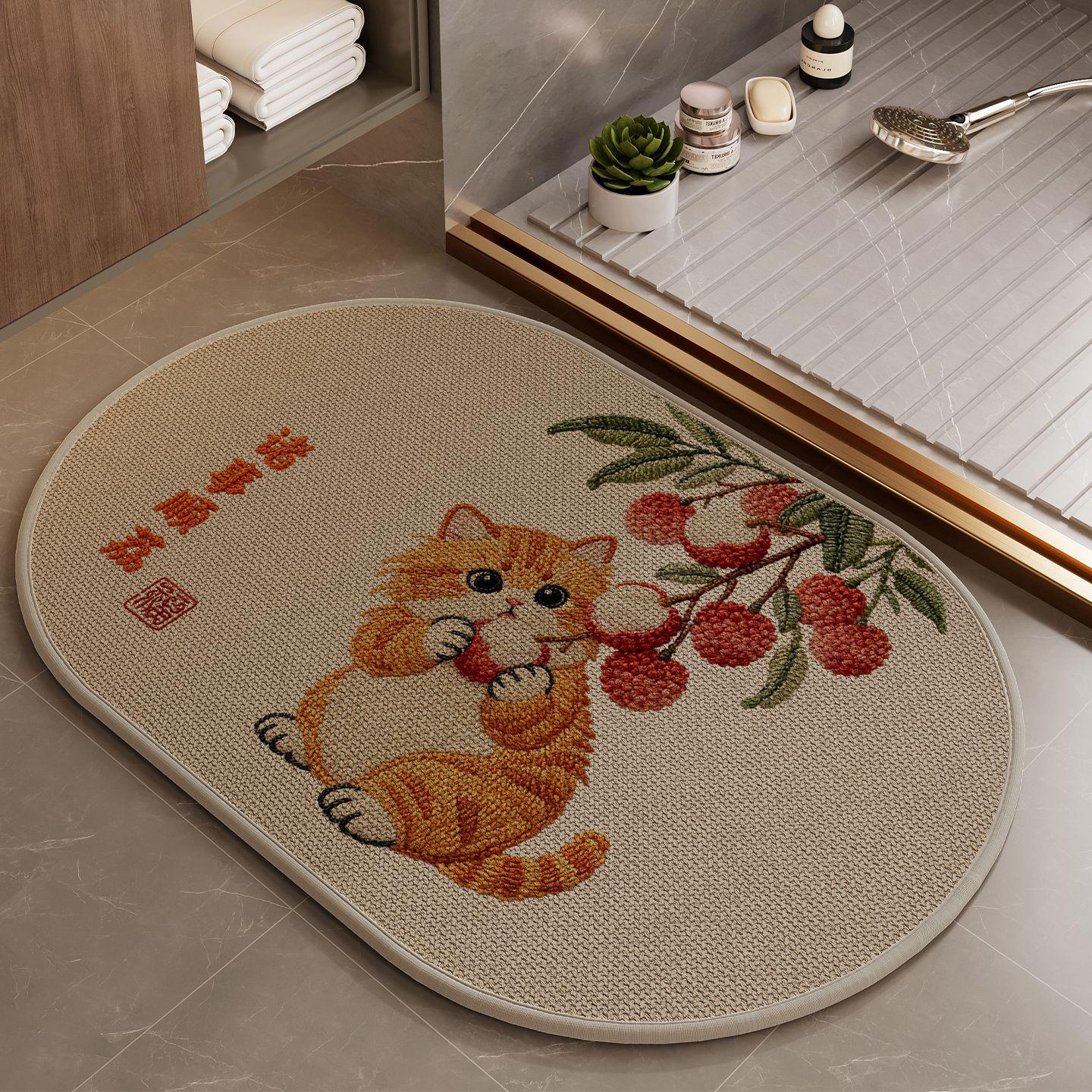 

Adorable Pet-Friendly Oval Floor Mat: Dirt-Resistant, Easy-Care, Anti-Stain, Non-Slip, Absorbent Diatomaceous Earth Pad 40x60cm