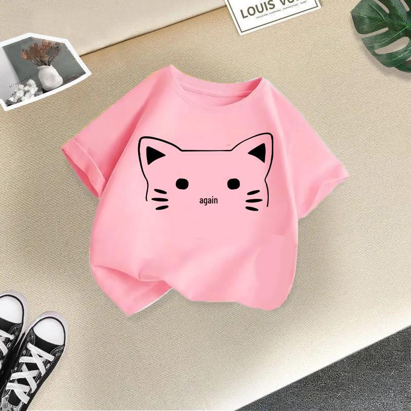 Girls' Cute Printed Loose Short Sleeve T-shirt - Summer Round Neck Top