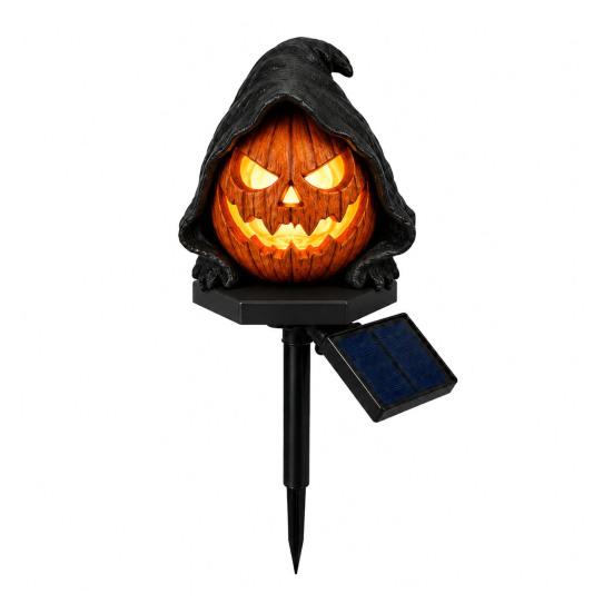 Halloween Party Accessory Solar Pumpkin Garden Stake Light, Waterproof Resin LED Jack O Lantern Lantern, Spooky Yard Lighting for Outdoor