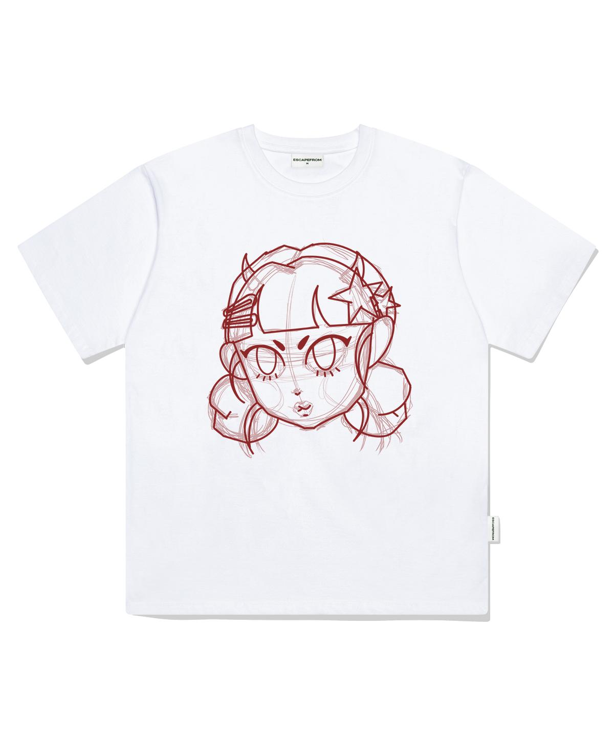 Escape From Drawing Star Girl Print Oversized Short Sleeve T-Shirt White S