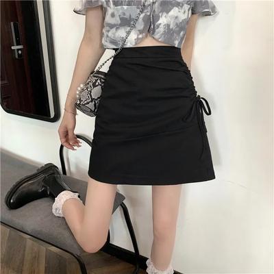Women's Slim Fit Black Ruched Drawstring Mini Skirt