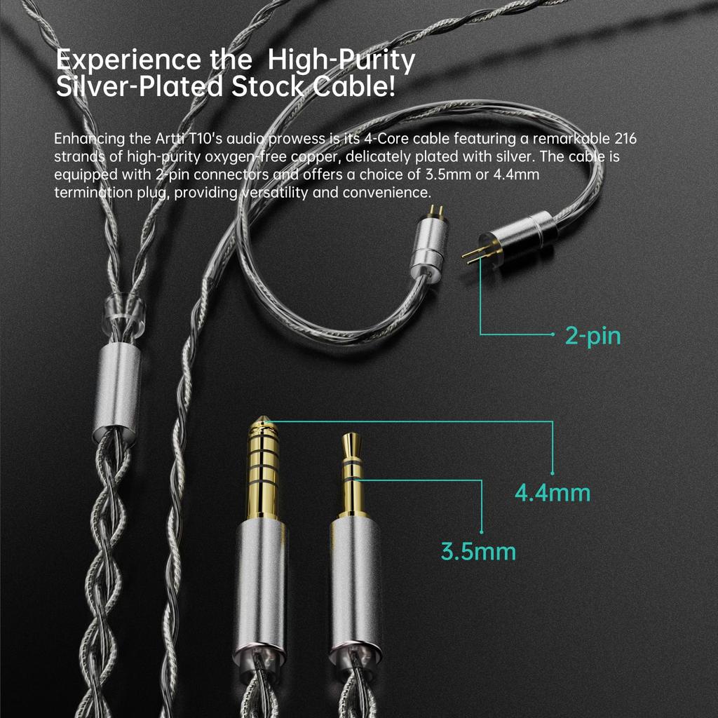 ARTTI T10 Wired Earphones with 14.2mm Planar Drivers, High-End HiFi Earphones, In-Ear, High-Purity Copper-Silver Plated Cable, Ergonomic Design,