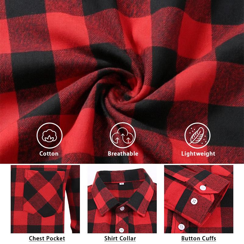Men Casual Plaid Long Sleeve Flannel Shirt Loose Large Size Pocket Mens Outerwear