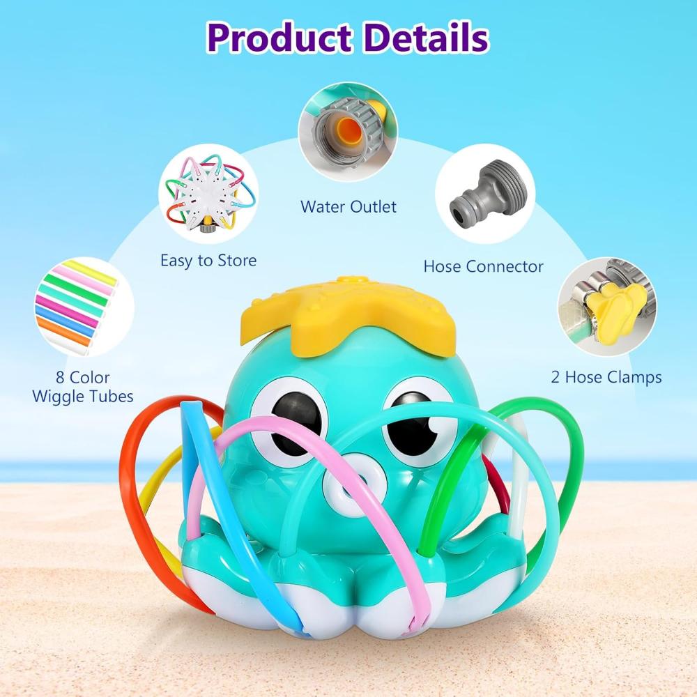 Water Spray Sprinkler for Kids-Cute Sprinkler with 8 Wiggle Tubes and 2 Hose Clamps Outdoor Sprinklers Summer Toys