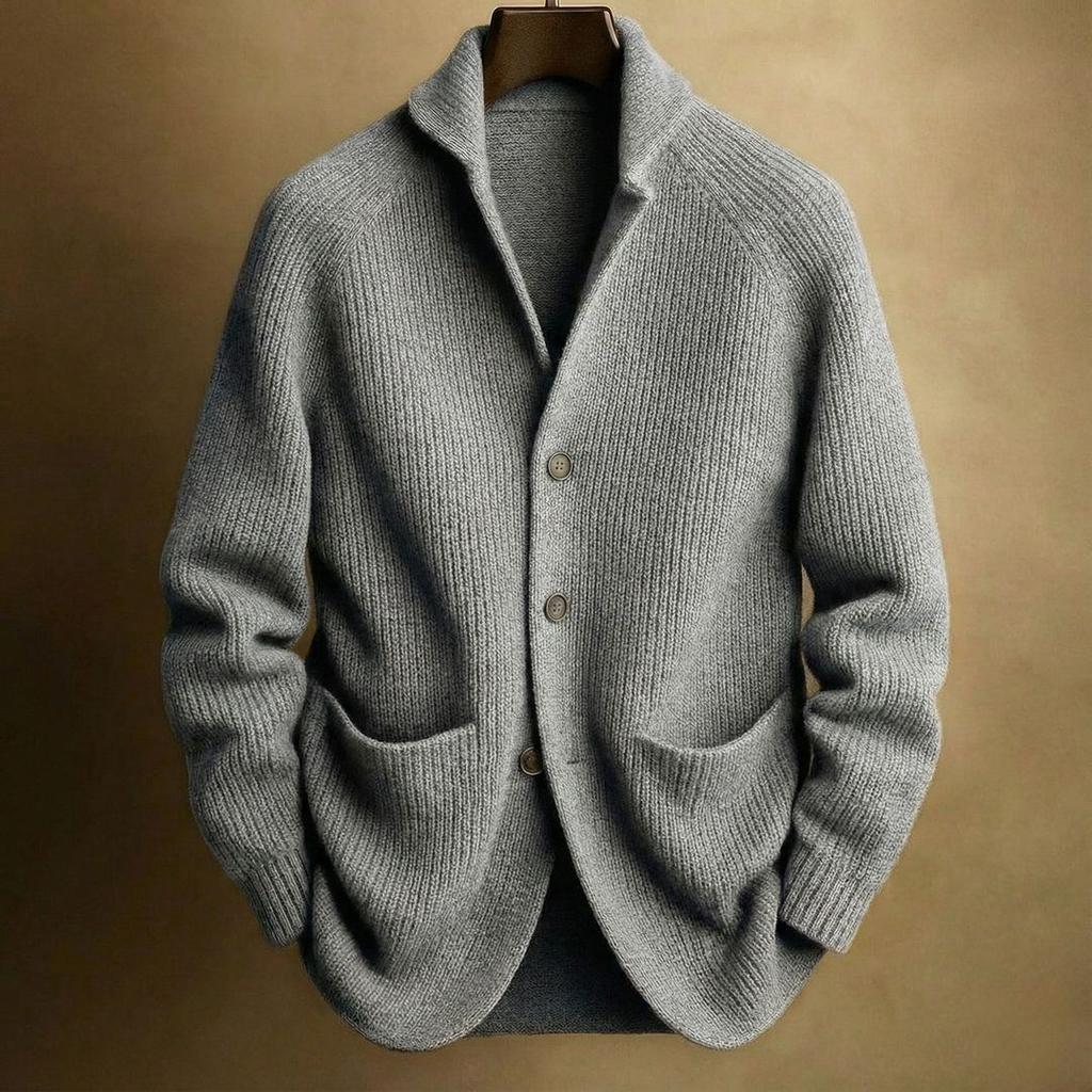 Men's Autumn Gentleman Knit Cardigan, 3-Button Shawl Collar Knitted Sweater Coat