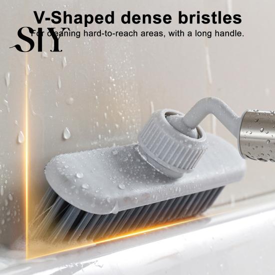 Horizontal Vertical Switch Brush Crevice with Extended Handle Universal Rotation Design Waist Friendly Cleaning Tool V-Shaped Dense Bristles Stubborn