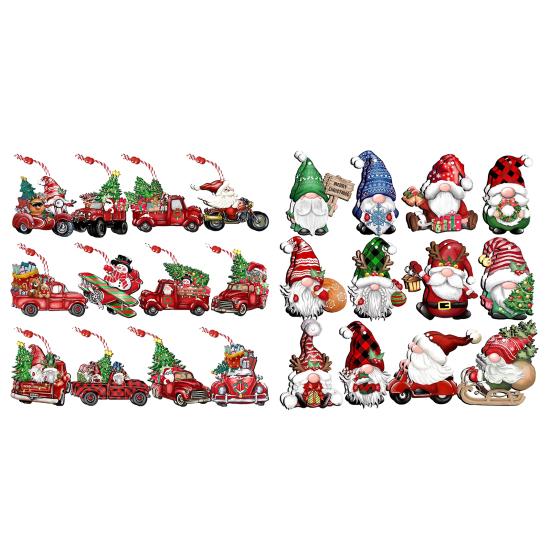 24 ks Přívěsků s trpaslíky se šňůrkou, neblednoucí, veselé vánoční trpasličí dekorace na dárky