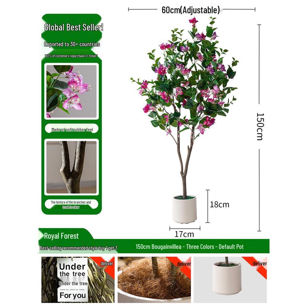 Large Artificial Bougainvillea Tree for Indoor Decoration - Potted Fake Cherry Blossom Plant Ornament