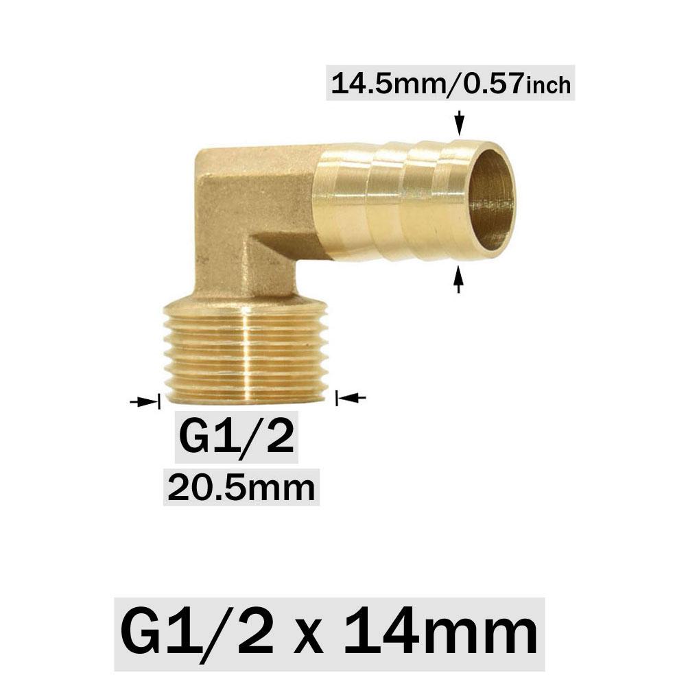 12/14/16/19mm Brass Hose Barb Connector Elbow 1/2 Male Female Thread Coupler Copper Water Oil and Air Pipe Fitting