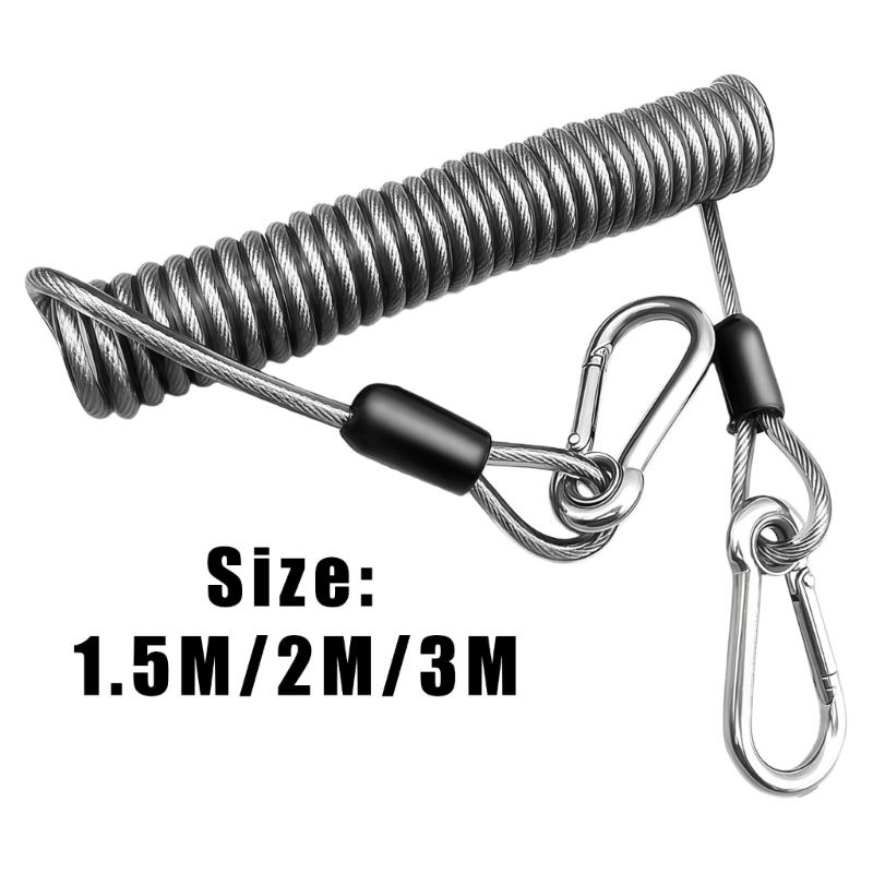 150/200/300cm Safety Rope Heavy Duty Telescopic Secure Gear Tether for Outdoor Stainless Steel Elastic Fishing Lanyard