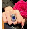 Vintage Floral Open Ring With Deep Sea Blue Cubic Zirconia Swirl Design 18K Gold Plated Womens Adjustable Band