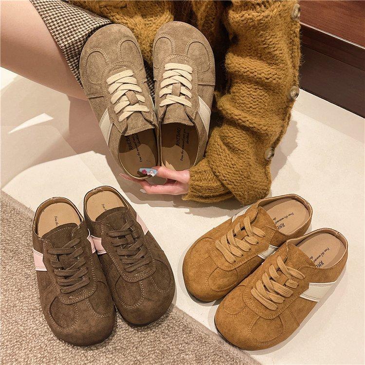 

Женские полутапочки-мешки со шнуровкой и головным убором 2025 года, весна-осень, новые универсальные немецкие кроссовки с толстой подошвой и одной педалью, сандалии 35 коричневый