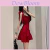 Sexy Red Spaghetti Strap Dress With Patching For Summer Fashion
