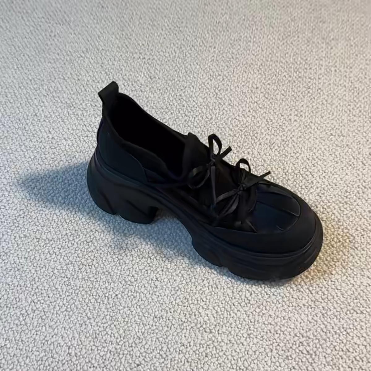 

Lan Cabinet Edition~ Lightweight thick-soled heightened round-heeled loafers women s sweet and cool wind one-pedal casual sports shoes 40 чорний