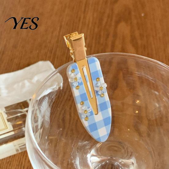 Smooth Opening Hair Clip Acetate Sheet Plate Hairpin, Rounded Rhinestones Inlay Pin, Elastic Clasp for Bangs And Broken Gentle Pattern