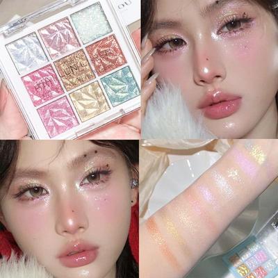 HLLR Nine-Color Shimmering Glitter Eyeshadow Palette for Festival Stage Performance - No Glue Needed - Student Friendly.