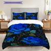 Blue Rose Pattern Bedding Quilt Set Quilt Cover Pillowcase Home Decoration Birthday Gift (1 * Duvet Cover + 2 * Pillowcase, Without Core)