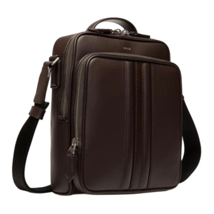 Bally Logo Zipper Closure Leather Crossbody Tote Bag Men bags Ebony 6308449