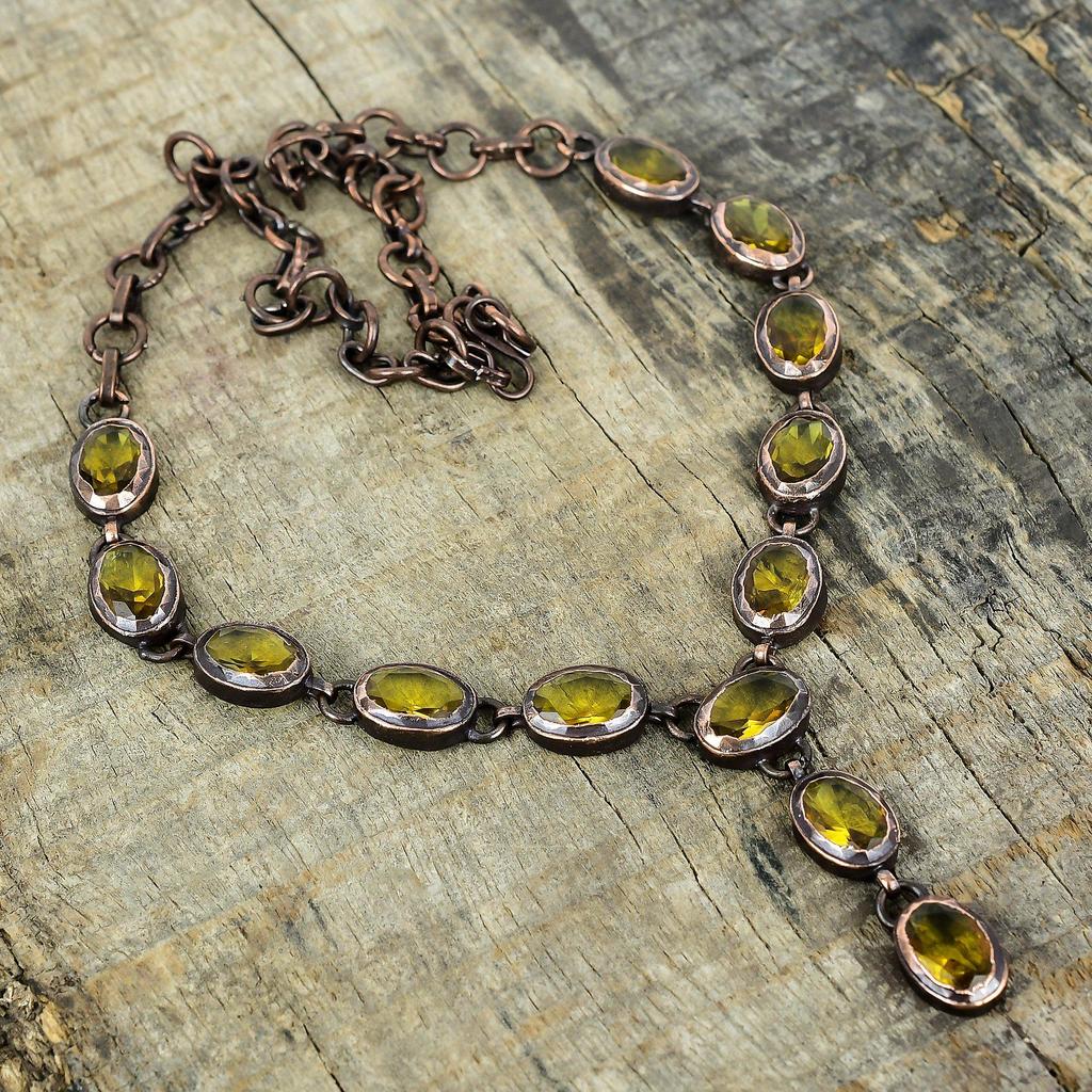 Faceted citrine necklace electroformed copper adjustable chain necklace antique jewelry handmade necklace gemstone necklace gifts for friend