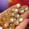 5Pcs, Energy Natural Stone Rose Quartz Pendant with Golden Edged Accents, Healing Crystal Charms for Jewelry Making DIY Materials, Mini Decor Supplies