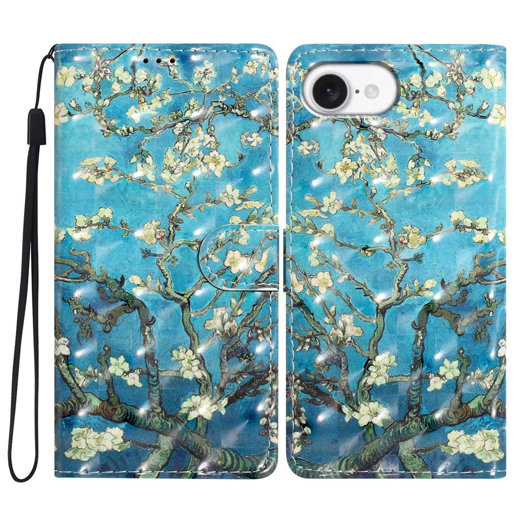 For iPhone 16e Case PU Leather Wallet Phone Cover 3D Pattern Printing
