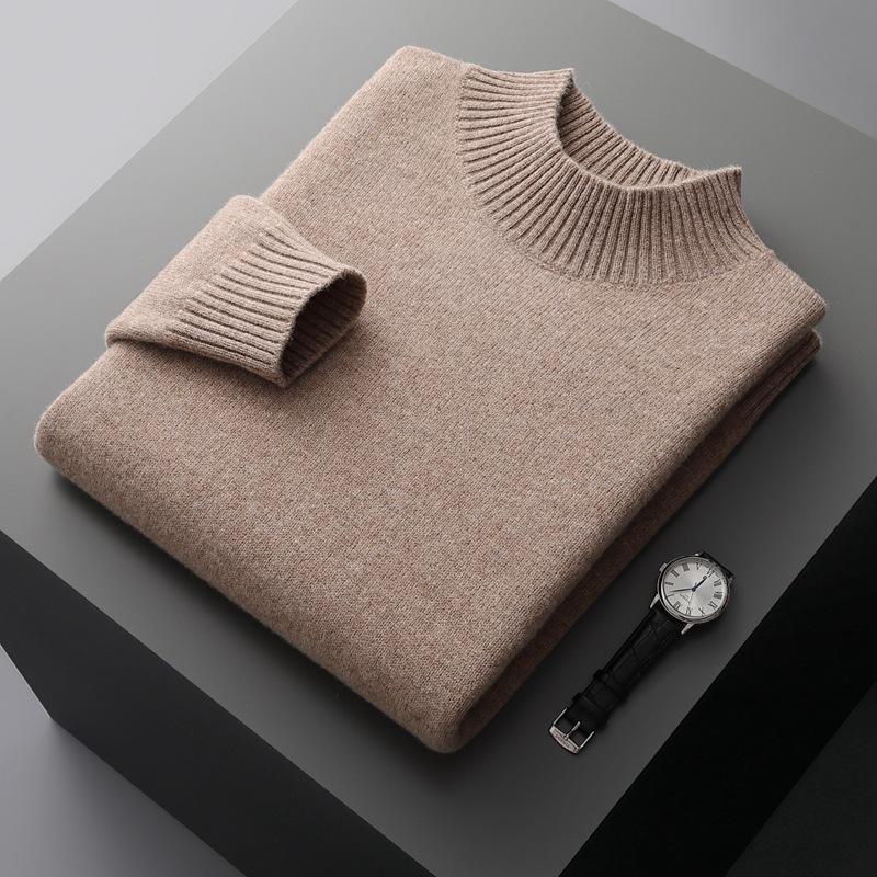 Half-Neck Sweater Men'S Knit Shirt, Pure Wool, Autumn And Winter Men'S Long-Sleeve Base Shirt, Plus Size, Loose And Thickened