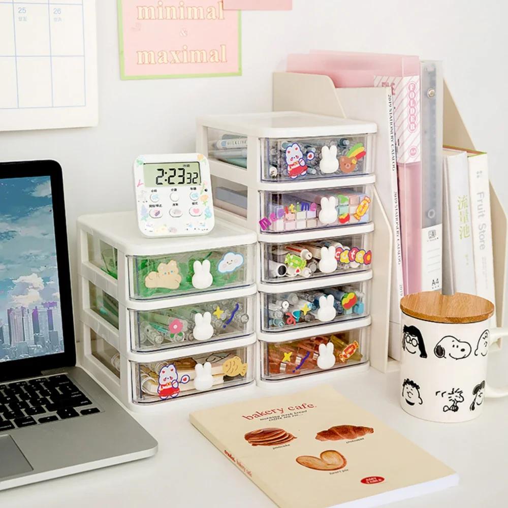 Desktop Stationery Storage Box Organizer Drawer Pen Holder Makeup Cosmetic Plastic Drawer Storage Box Desk Organizer Cute
