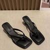 Fashion 2025 New Flip Flops Kitten Heels Slippers Women Genuine Mules Shoes Woman Summer Slides Low Heels Slippers Woman
