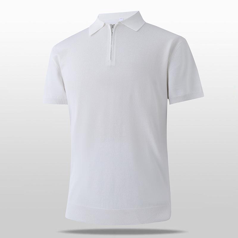 

Ice Silk Short-sleeved Polo Shirt Men s Casual Loose Top POLO Shirt Half-zip Lapel Knitted T-shirt 2XL белый