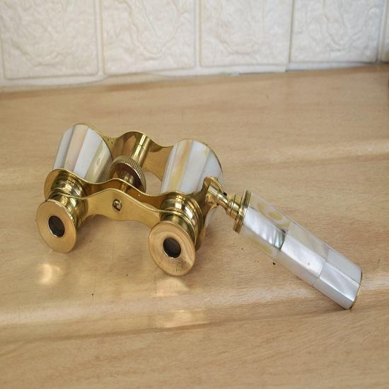 Mosiężne lornetki, lornetki operowe z wzorem z masy perłowej, regulowana ostrość i uchwyt