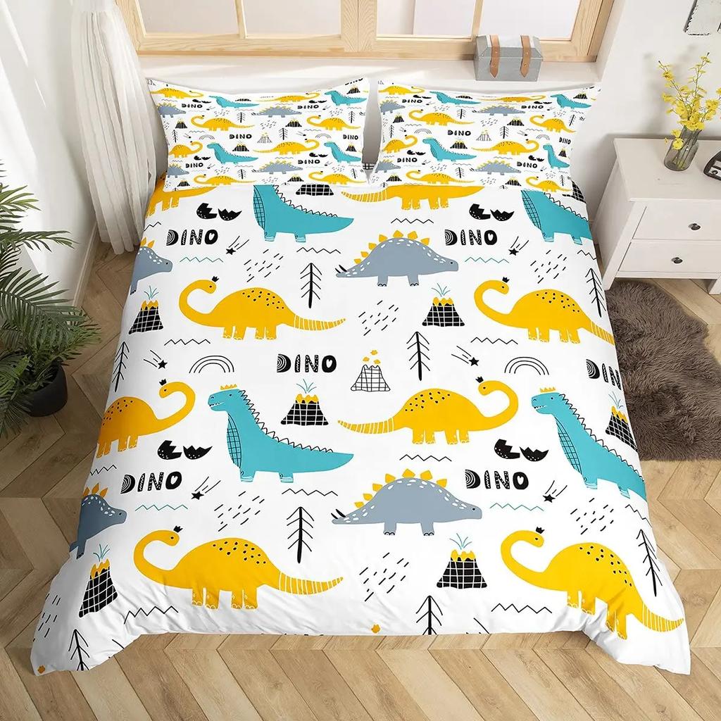 Cute Cartoon Dinosaur Duvet Cover Set Full SizeKawaii Dinosaur Bedding Set for Boys GirlsColorful Dinosaur Comforter Cover Set