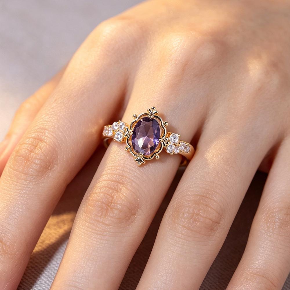 Vintage Amethyst Ring, Women's Oval Amethyst Ring, Suitable for Daily Wear and Decoration