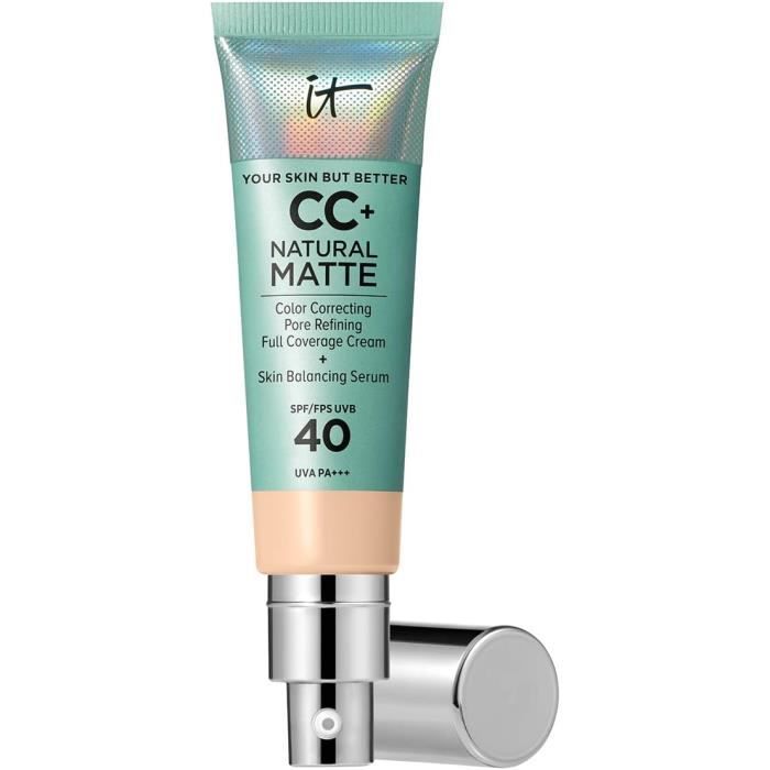 IT Cosmetics CC Crème Natural Matte SPF 40,Haute Couvance et Contrôle de Brillance,Peaux Mixtes à Grasses