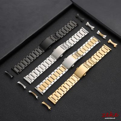 18mm 20mm 22mm 24mm Stainless Steel Watch Band Silver Gold Black Metal Folding Buckle Universal Strap Curved End Watch Bracelets