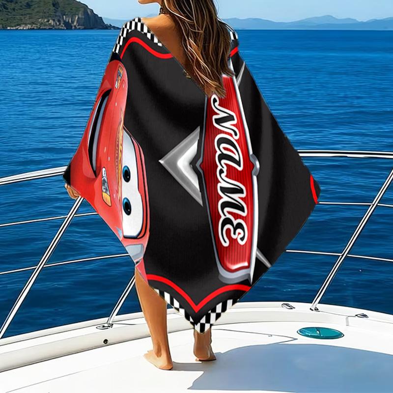 1pc Cars3 Beach Towel with Custom Name, Beach/Swimming/Bath/Picnic/Camping Towel, Suitable for Seaside Beaches