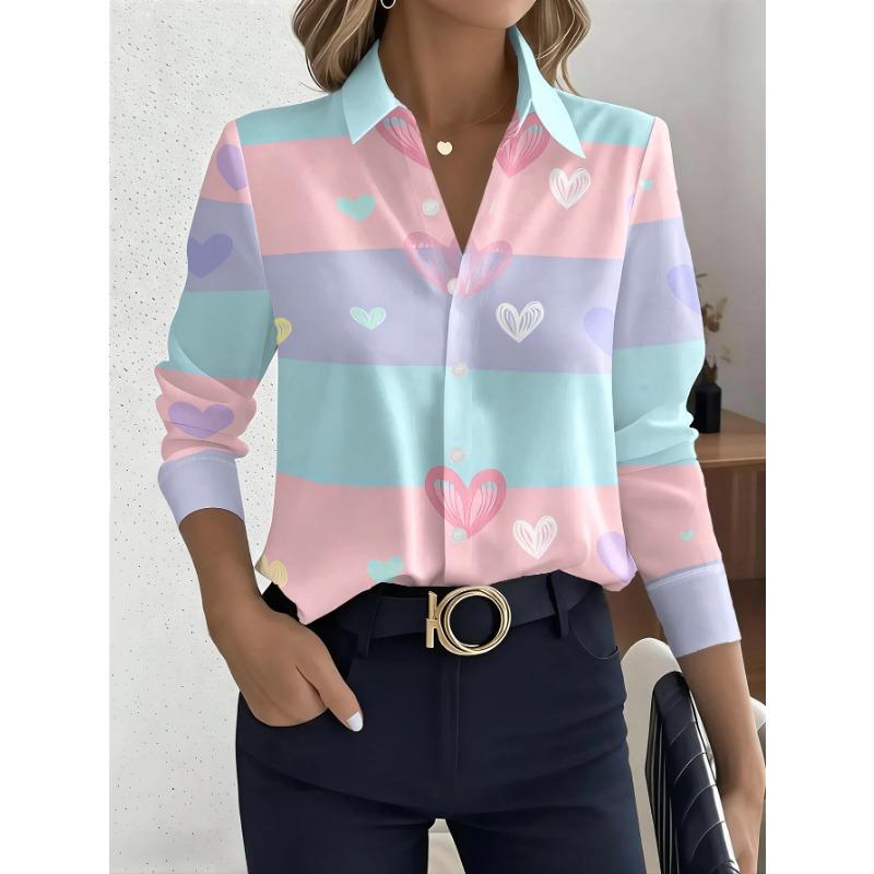Women's Long-sleeved Shirt Fresh Macaron Stripe Love Print
