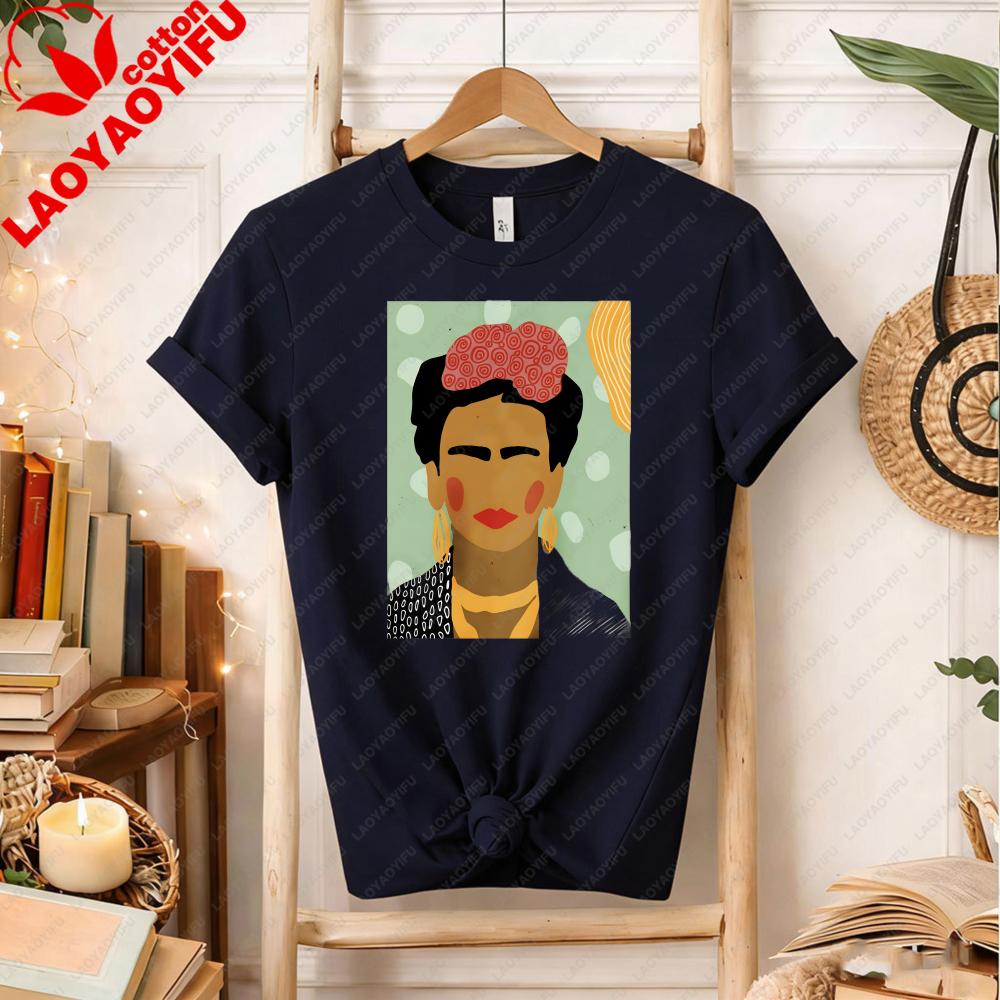 Frida Kahlo Inspired TShirt Minimalist Cotton Tee for Art Lovers Bold Creative Portrait Design Fashion Printed Tshirt Tops