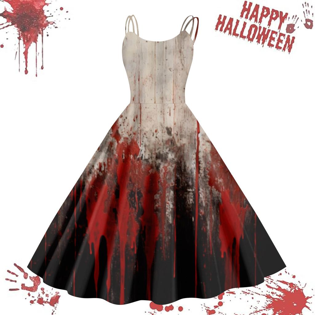 Kvinners avslappede Halloween-trykte seler vintage kjole