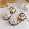 Girls' Lace Bowknot Woven Hollow Sandals2026Summer Pearl Princess Sandals with Closed Toe for Beach Fashion