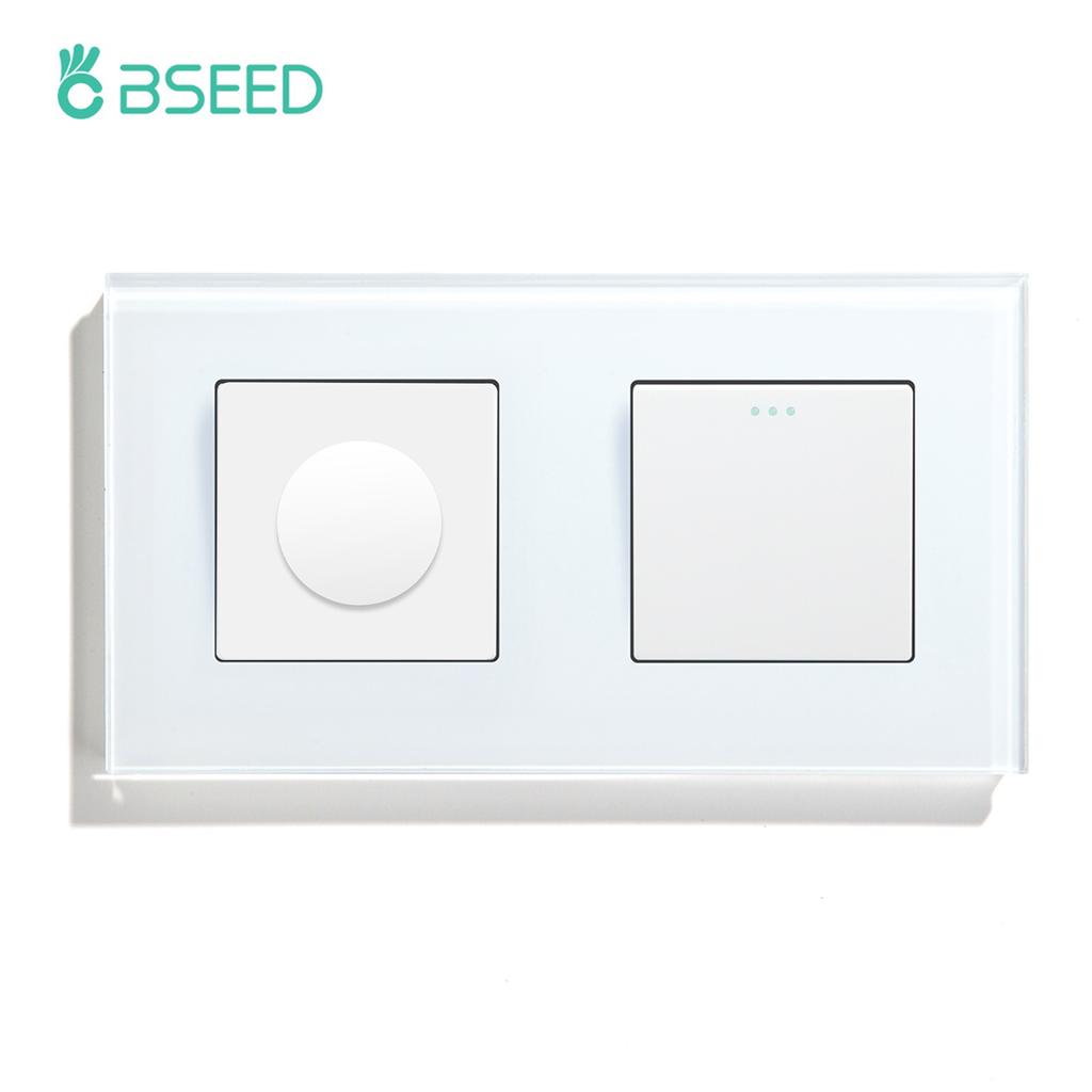 BSEED Mechanical Dimmer Fan Switch With 1/2/3Gang Wall Light Switches EU Socket USB Type-c Power Ports  2.1A Glass Panel