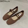 SUOJIALUN 2023 Spring New Brand Women Flat Shoes Round Toe Shallow Slip On Ladies Casual Ballet Shoes Soft Leather Eelgant Balle