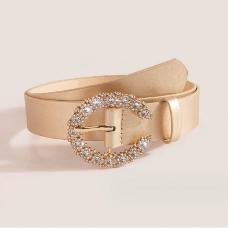 Stylish Black And Brown Rhinestone Buckle Pu Belt For Women Fashion Accessory