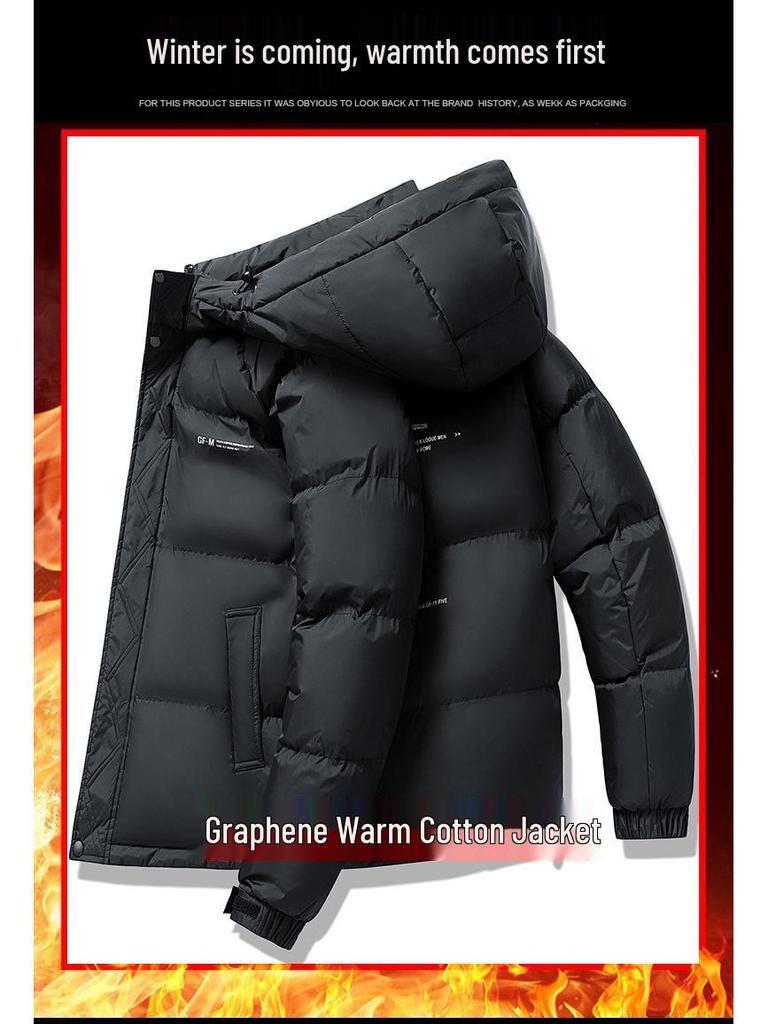 Herren Trendy Kapuzen-Wintermantel Schwarz-Gold Graphen - Lässig, Dick, Vielseitige Oberbekleidung