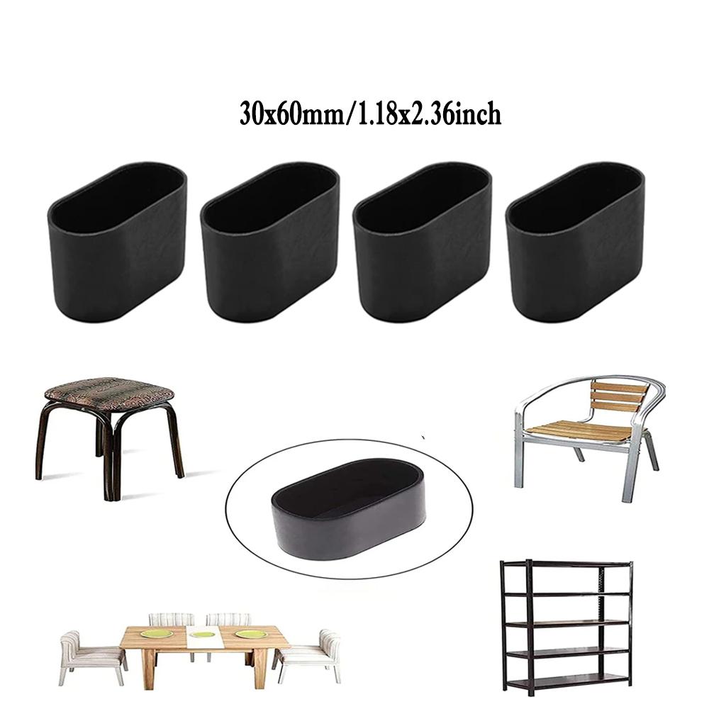 12-4pc NonSlip Oval Chair Leg Caps,Black Clear Furniture Pad,Scratch Proof Floor Protectors for Table Chair Leg,Furniture Guard