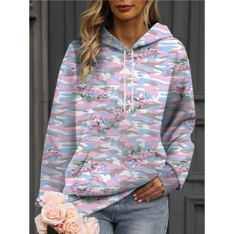 Womens Oversized Hooded Sweatshirt With 3D Print Soft Cotton Blend Long Sleeve Pullover Casual Wear